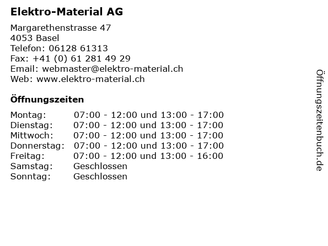 Elektro-Material AG in Basel: Adresse und Öffnungszeiten