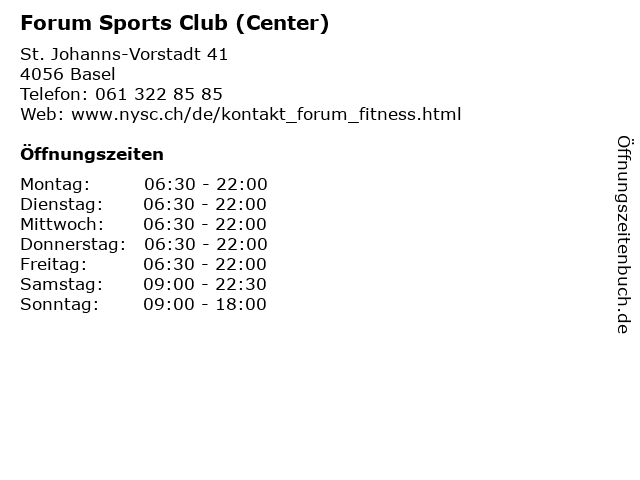 Forum Sports Club (Center) in Basel: Adresse und Öffnungszeiten