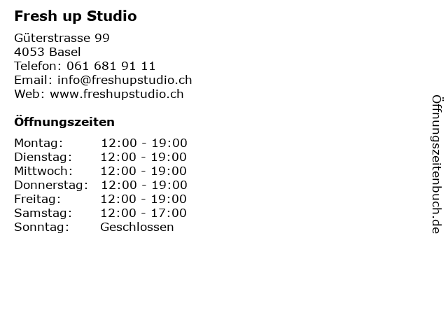 Fresh up Studio in Basel: Adresse und Öffnungszeiten