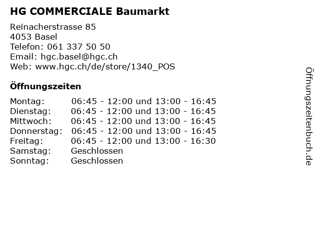 HG COMMERCIALE Baumarkt in Basel: Adresse und Öffnungszeiten