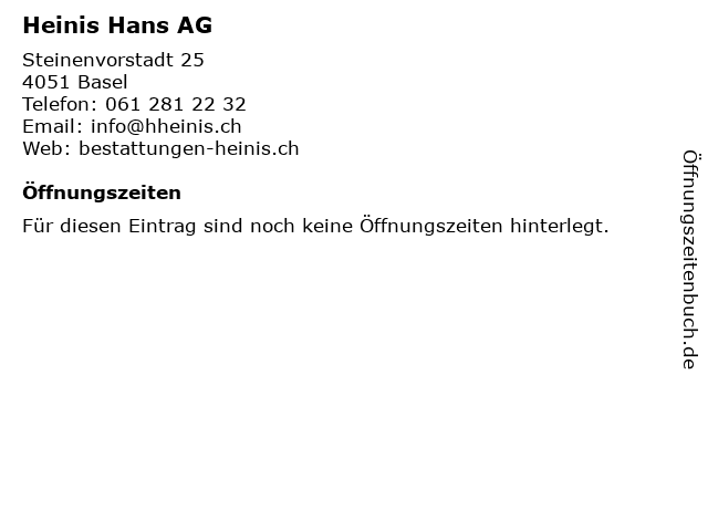 Heinis Hans AG in Basel: Adresse und Öffnungszeiten