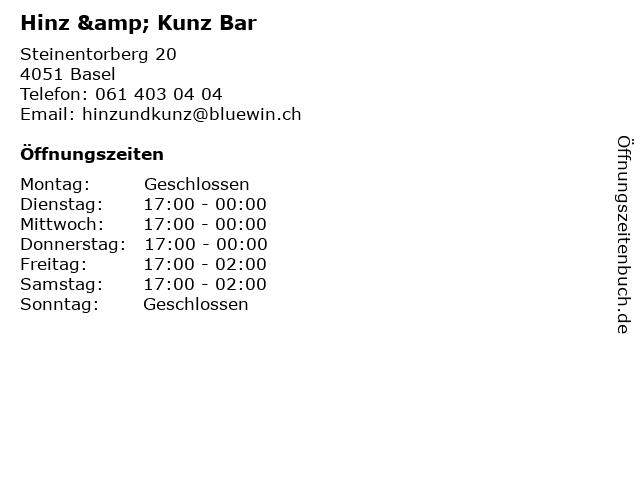 Hinz & Kunz Bar in Basel: Adresse und Öffnungszeiten