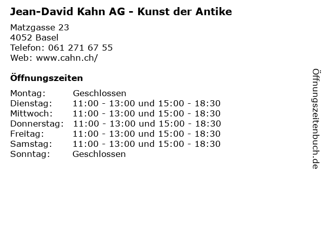 Jean-David Kahn AG - Kunst der Antike in Basel: Adresse und Öffnungszeiten