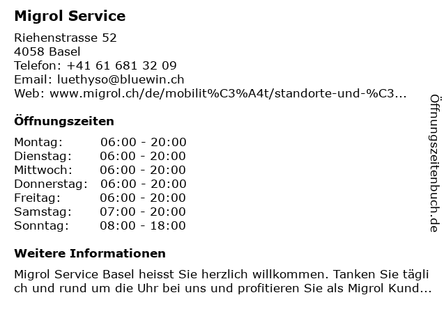 Migrol Service in Basel: Adresse und Öffnungszeiten
