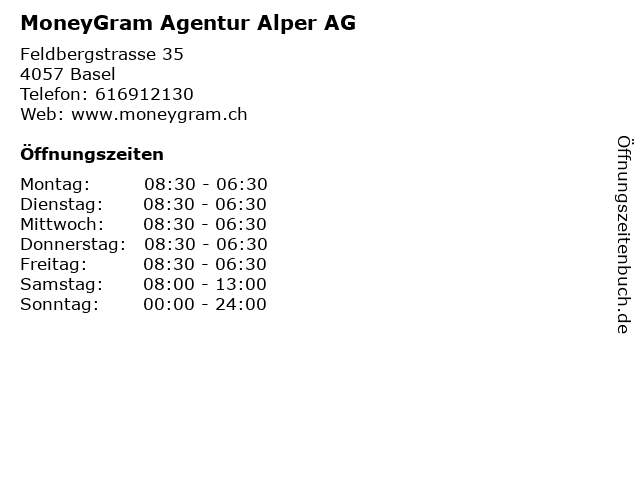 MoneyGram Agentur Alper AG in Basel: Adresse und Öffnungszeiten
