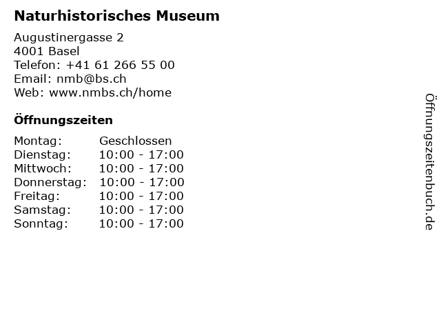 Naturhistorisches Museum in Basel: Adresse und Öffnungszeiten