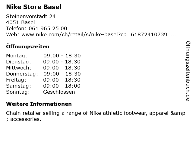 ᐅ Öffnungszeiten „Nike Store“ | Steinenvorstadt 24 in Basel