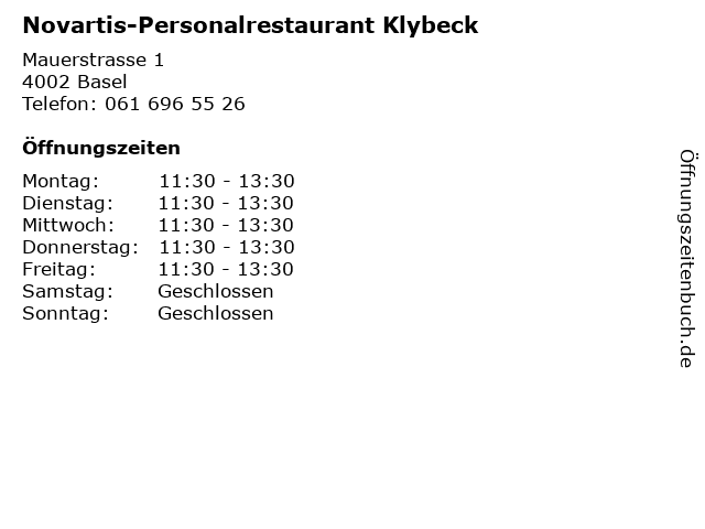 Novartis-Personalrestaurant Klybeck in Basel: Adresse und Öffnungszeiten