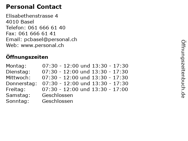 Personal Contact in Basel: Adresse und Öffnungszeiten