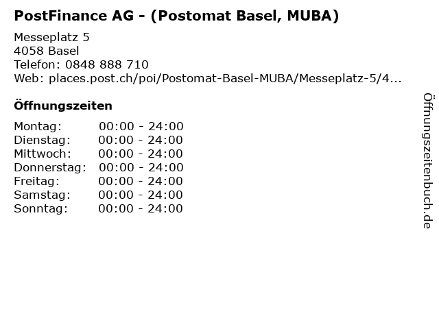 PostFinance AG - (Postomat Basel, MUBA) in Basel: Adresse und Öffnungszeiten