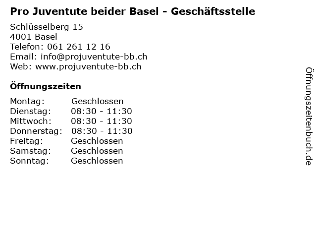 Pro Juventute beider Basel - Geschäftsstelle in Basel: Adresse und Öffnungszeiten