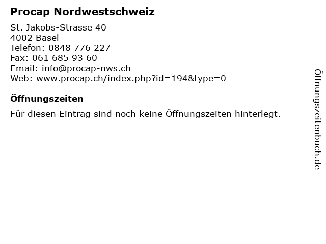 Procap Nordwestschweiz in Basel: Adresse und Öffnungszeiten