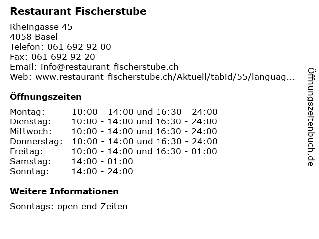 Restaurant Fischerstube in Basel: Adresse und Öffnungszeiten