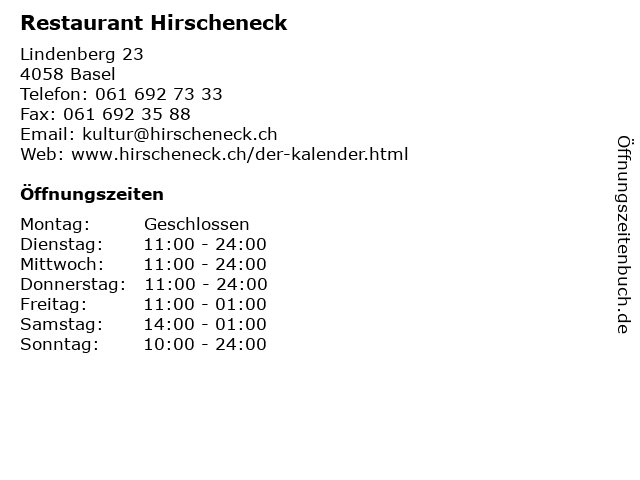 Restaurant Hirscheneck in Basel: Adresse und Öffnungszeiten