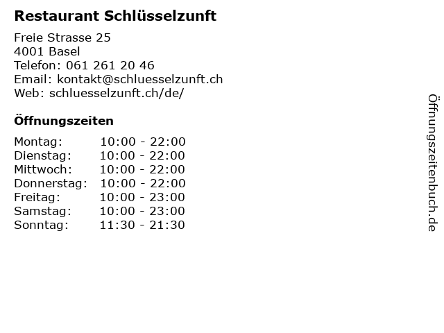 Restaurant Schlüsselzunft in Basel: Adresse und Öffnungszeiten