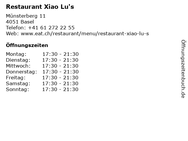 Restaurant Xiao Lu's in Basel: Adresse und Öffnungszeiten