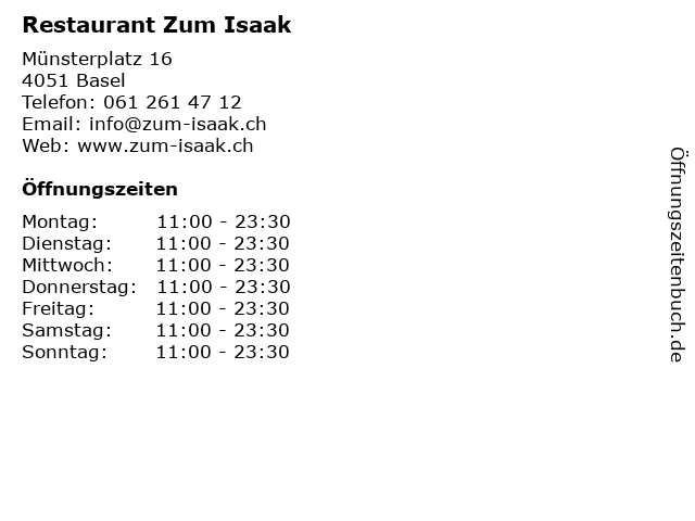 Restaurant Zum Isaak in Basel: Adresse und Öffnungszeiten