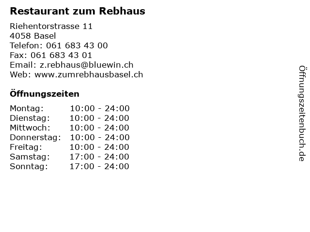 Restaurant zum Rebhaus in Basel: Adresse und Öffnungszeiten