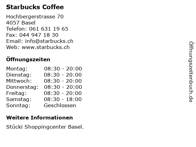 Starbucks Coffee in Basel: Adresse und Öffnungszeiten