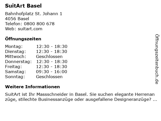 SuitArt Basel in Basel: Adresse und Öffnungszeiten
