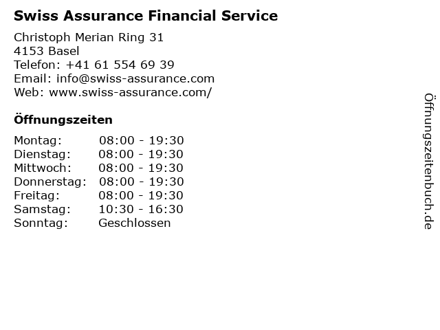 Swiss Assurance Financial Service in Basel: Adresse und Öffnungszeiten