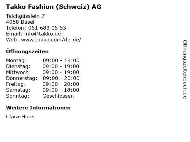 Takko Fashion (Schweiz) AG in Basel: Adresse und Öffnungszeiten