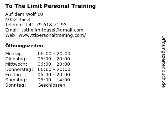 To The Limit Personal Training in Basel: Adresse und Öffnungszeiten