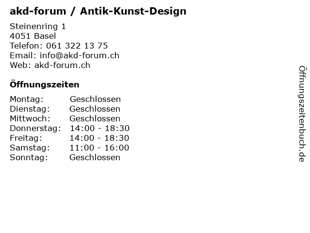 akd-forum / Antik-Kunst-Design in Basel: Adresse und Öffnungszeiten
