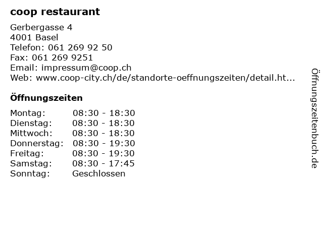 coop restaurant in Basel: Adresse und Öffnungszeiten