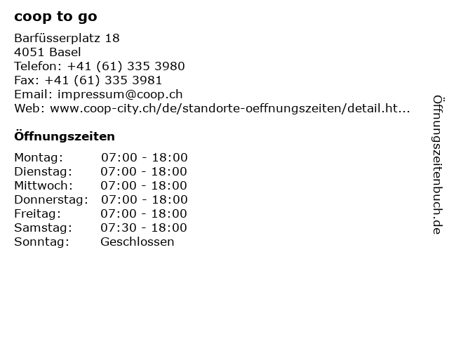 coop to go in Basel: Adresse und Öffnungszeiten