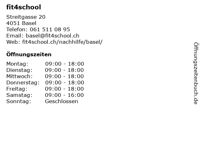 fit4school in Basel: Adresse und Öffnungszeiten