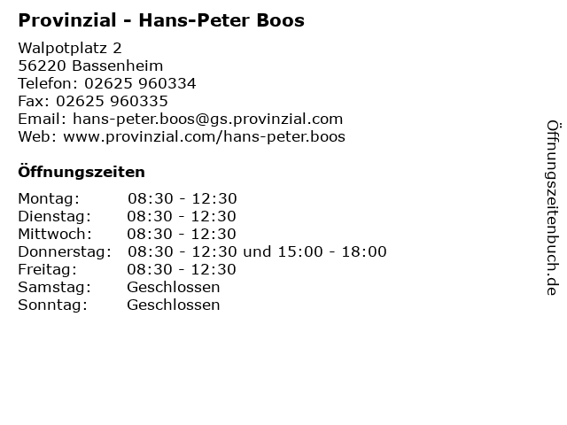Provinzial - Hans-Peter Boos in Bassenheim: Adresse und Öffnungszeiten