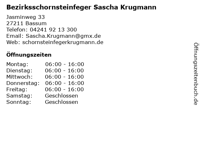 Bezirksschornsteinfeger Sascha Krugmann in Bassum: Adresse und Öffnungszeiten