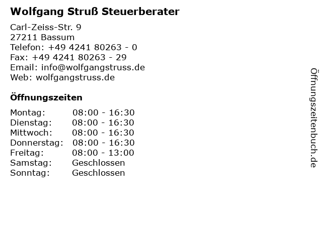 Wolfgang Struß Steuerberater in Bassum: Adresse und Öffnungszeiten