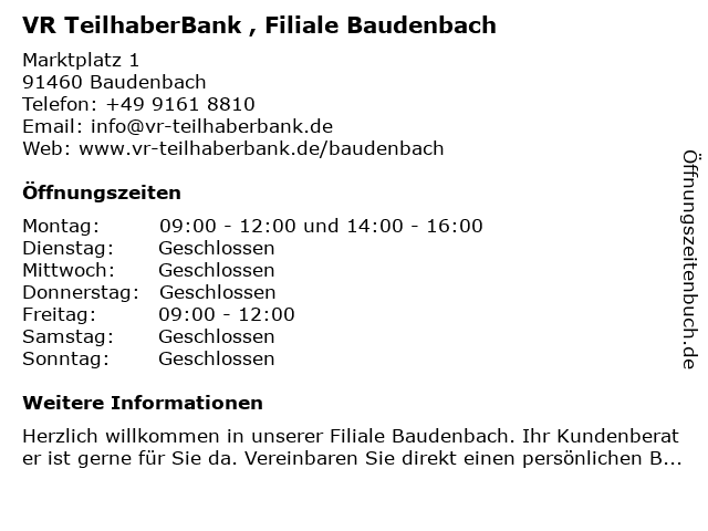 ᐅ Offnungszeiten Vr Meine Bank Eg Geschaftsstelle Baudenbach