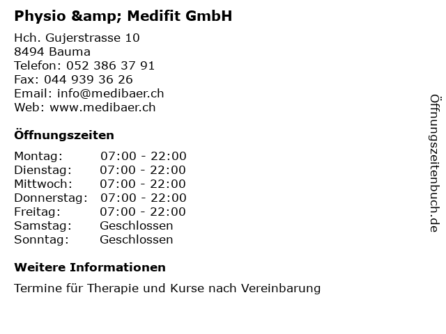 Physio & Medifit GmbH in Bauma: Adresse und Öffnungszeiten