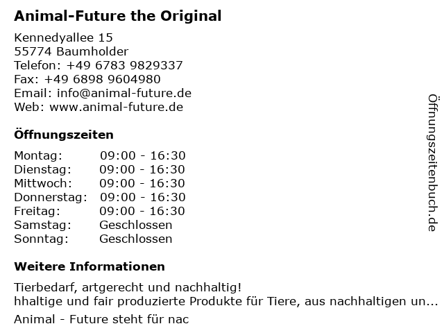 Animal-Future the Original in Baumholder: Adresse und Öffnungszeiten