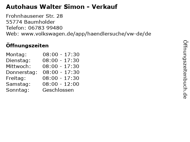 Autohaus Walter Simon - Verkauf in Baumholder: Adresse und Öffnungszeiten