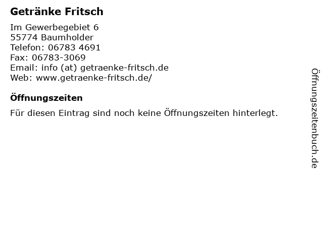 Getränke Fritsch in Baumholder: Adresse und Öffnungszeiten