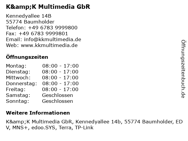 K&K Multimedia GbR in Baumholder: Adresse und Öffnungszeiten