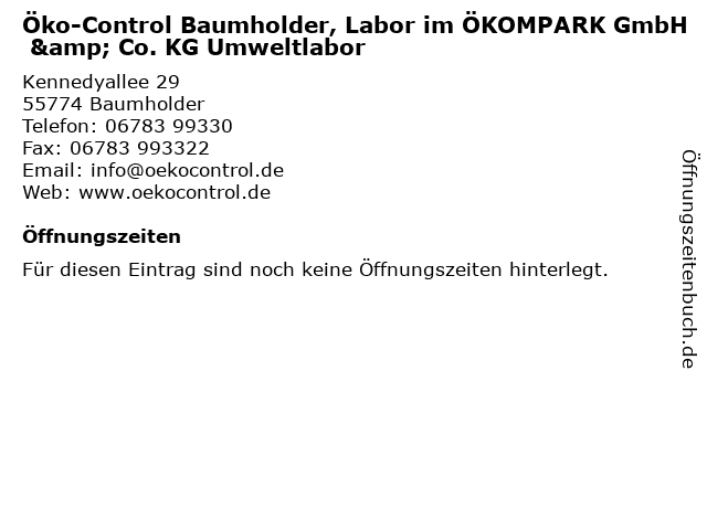 Öko-Control Baumholder, Labor im ÖKOMPARK GmbH & Co. KG Umweltlabor in Baumholder: Adresse und Öffnungszeiten