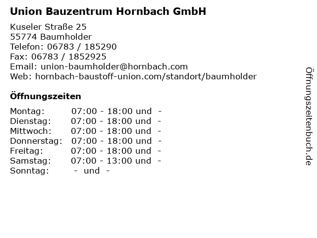Union Bauzentrum Hornbach GmbH in Baumholder: Adresse und Öffnungszeiten