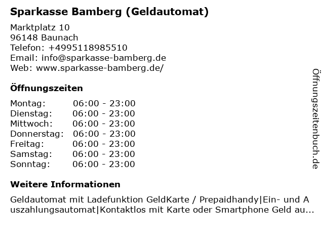Sparkasse Bamberg (Geldautomat) in Baunach: Adresse und Öffnungszeiten
