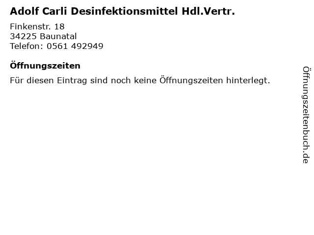 Adolf Carli Desinfektionsmittel Hdl.Vertr. in Baunatal: Adresse und Öffnungszeiten