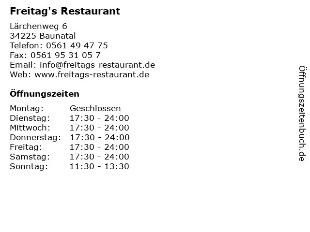 Freitag's Restaurant in Baunatal: Adresse und Öffnungszeiten