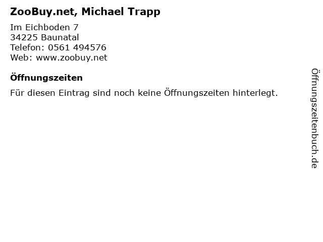 ZooBuy.net, Michael Trapp in Baunatal: Adresse und Öffnungszeiten