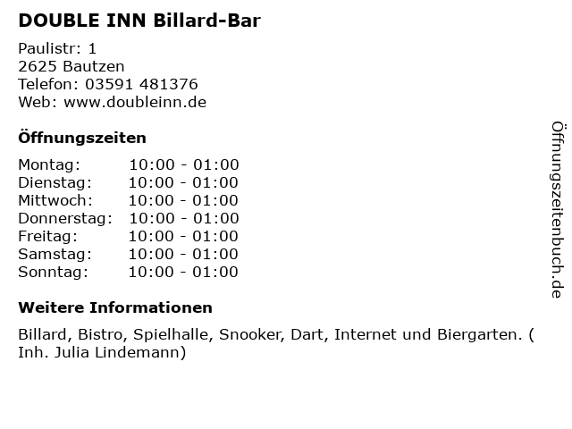 DOUBLE INN Billard-Bar in Bautzen: Adresse und Öffnungszeiten