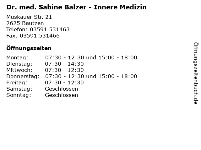 Dr. med. Sabine Balzer - Innere Medizin in Bautzen: Adresse und Öffnungszeiten