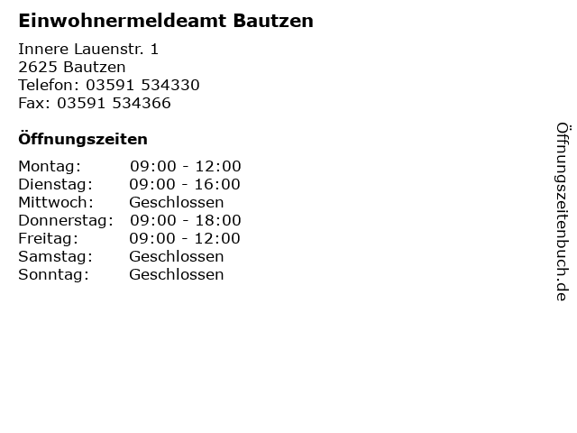 Einwohnermeldeamt Bautzen in Bautzen: Adresse und Öffnungszeiten