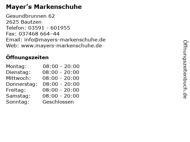 Mayer’s Markenschuhe in Bautzen: Adresse und Öffnungszeiten